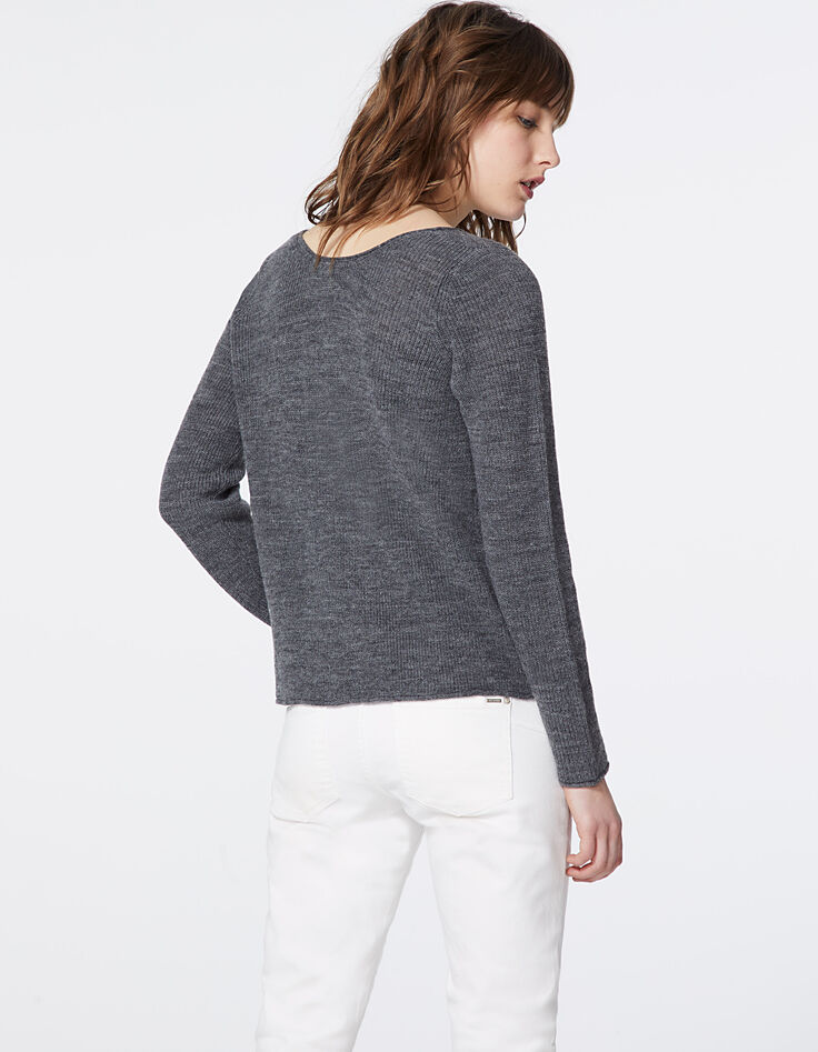 Cardigan fantaisie réversible fil poilu gris femme-3