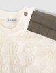 Beige sweater Sherpa met kaki nylon schouders babyjongens-6