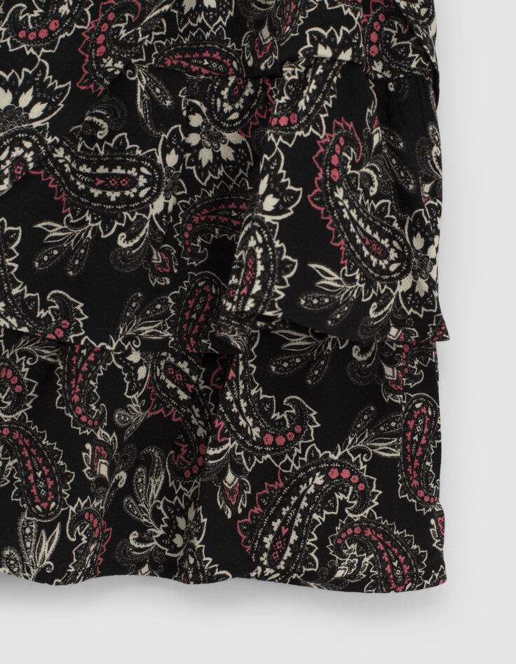 Girls’ black Paisley print ruffled short skirt-4