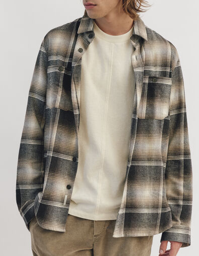 Men’s brown checked motif REGULAR shirt - IKKS