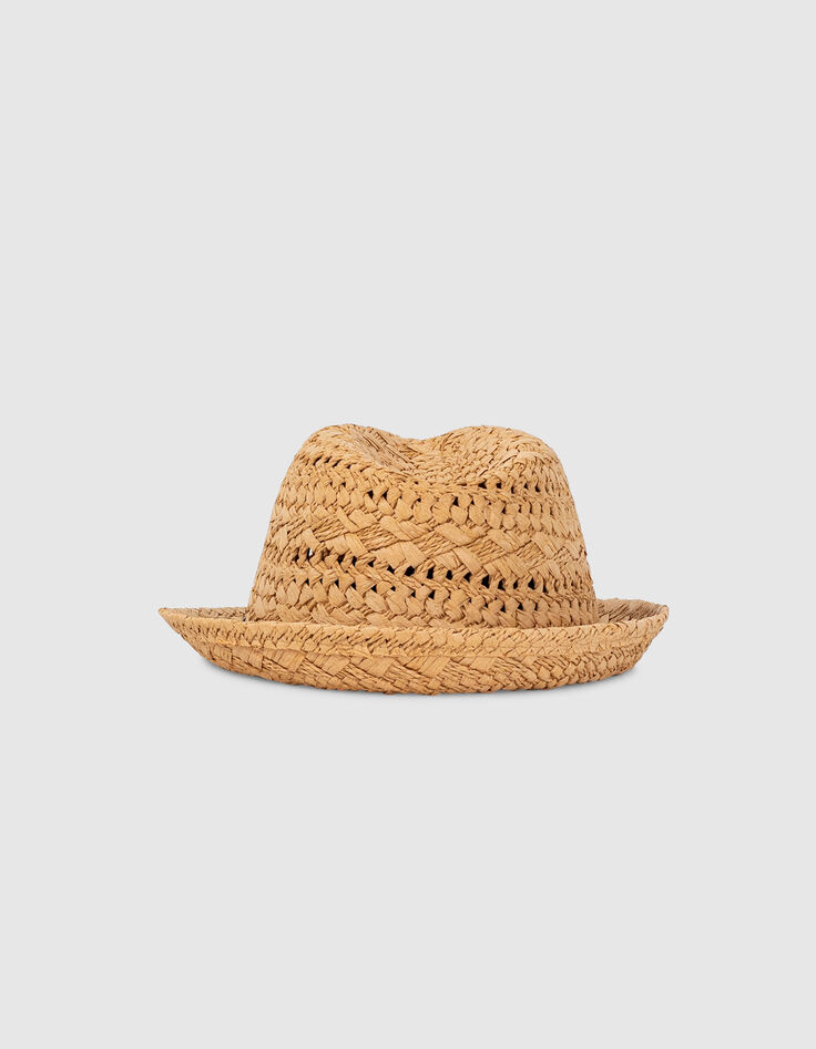 Wheat woven paper hat with fringed braid -3