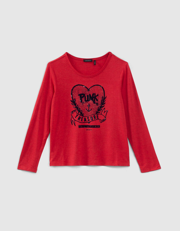 T-shirt rouge clair maxi visuel cœur devant fille-1