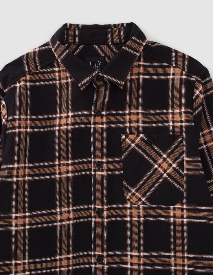 Boys’ black, camel, ecru check shirt-2