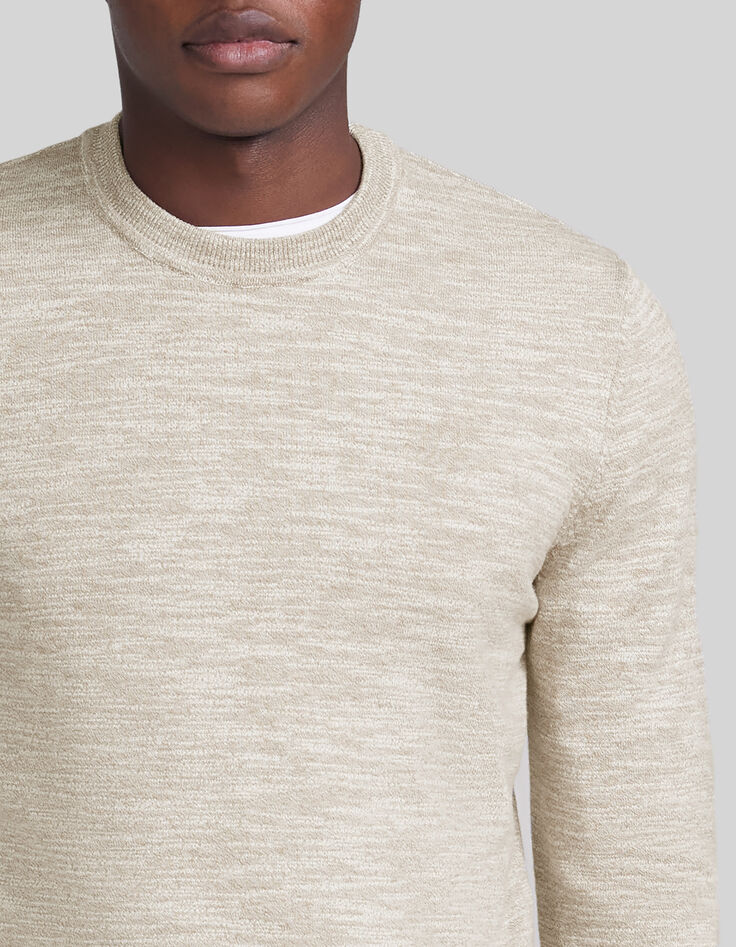 Men's beige mouliné knit round neck sweater-4