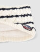 Baby boys’ ecru striped knit beanie & snood, ball badge-3