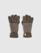 Kaki gebreide handschoenen wit gestreept jongens-1
