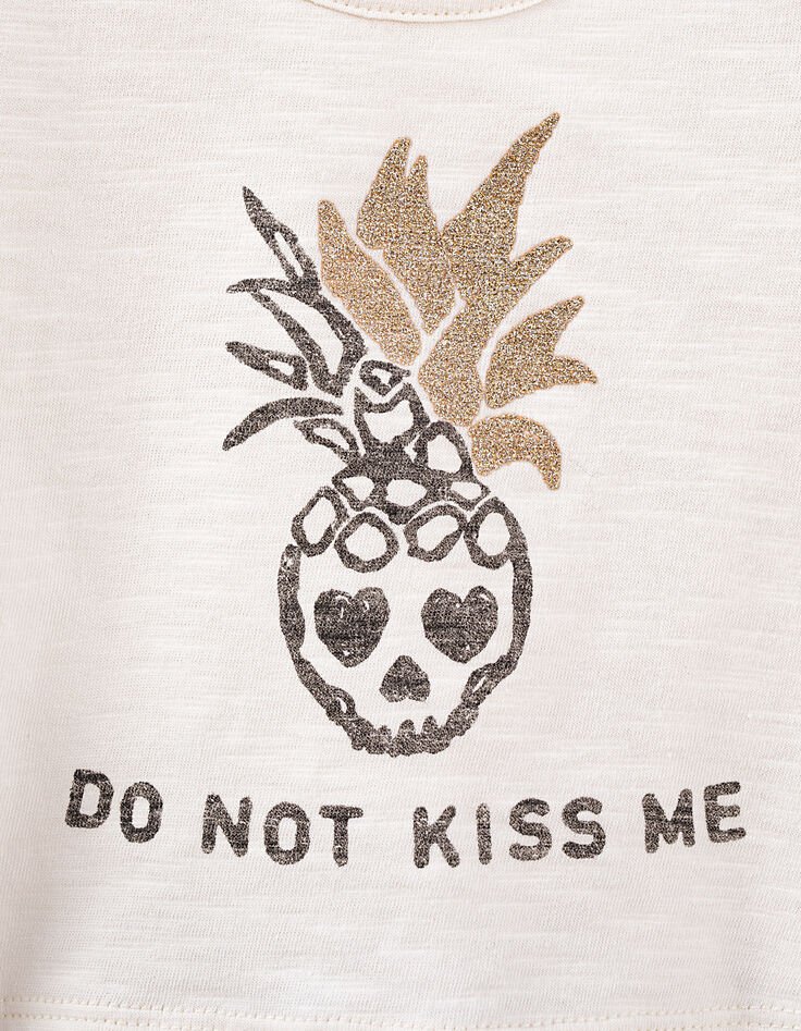 Ecru T-shirt doodshoofd-ananas bio babymeisjes-2