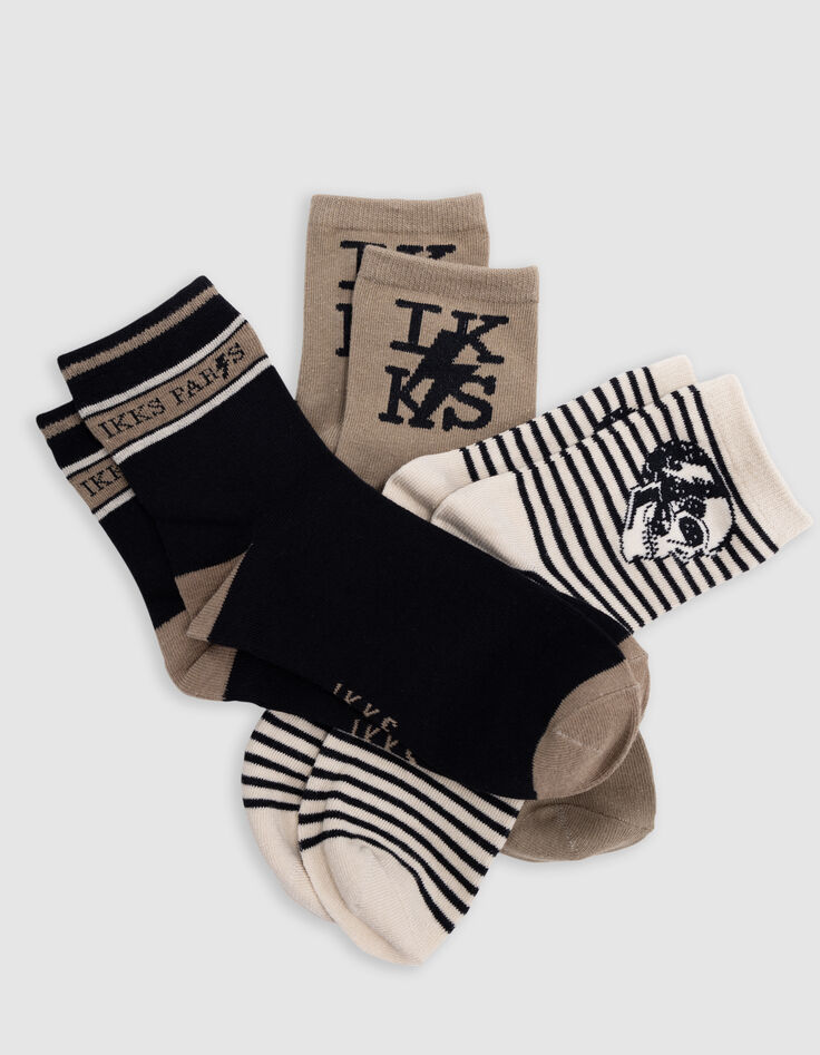 Boys' black, camel and ecru socks-2