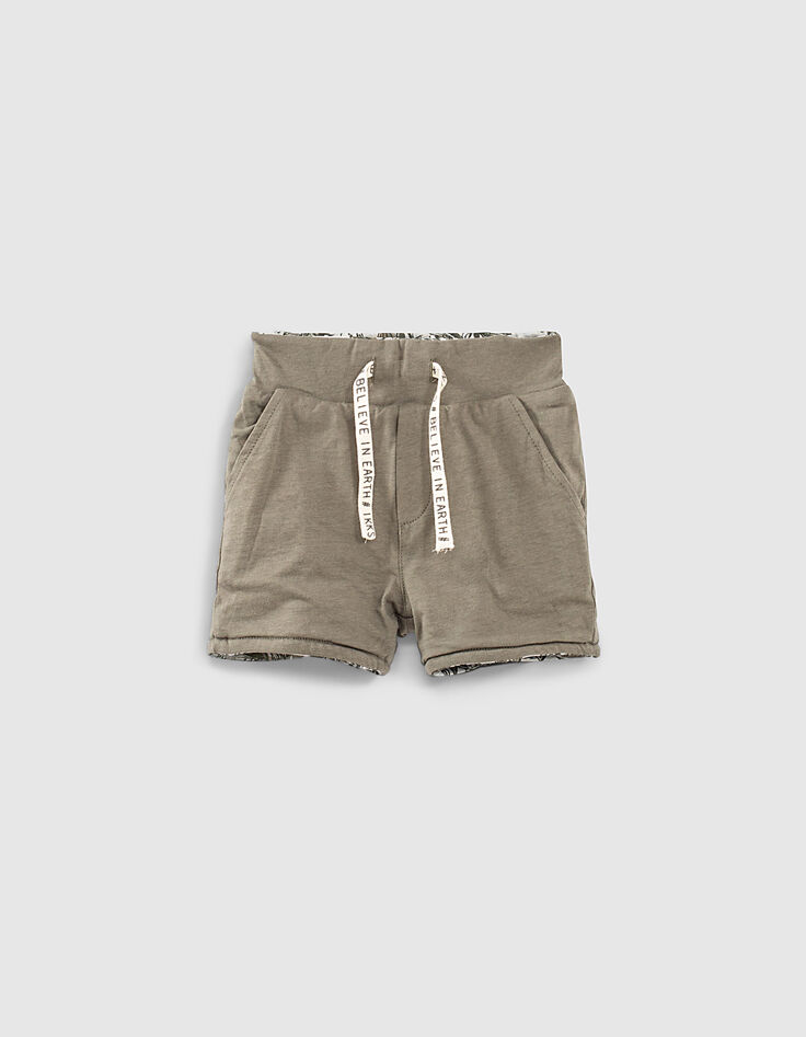 Baby boys’ khaki and jungle print reversible Bermudas-4