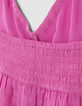 Girls’ pink backless top with bead decor-7