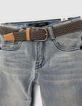 Blauwe slim jeans met gevlochten riem jongens-5