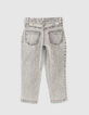Mädchen-Bio-Jeans, Mom-Stil mit Nietengürtel in Light Grey-3