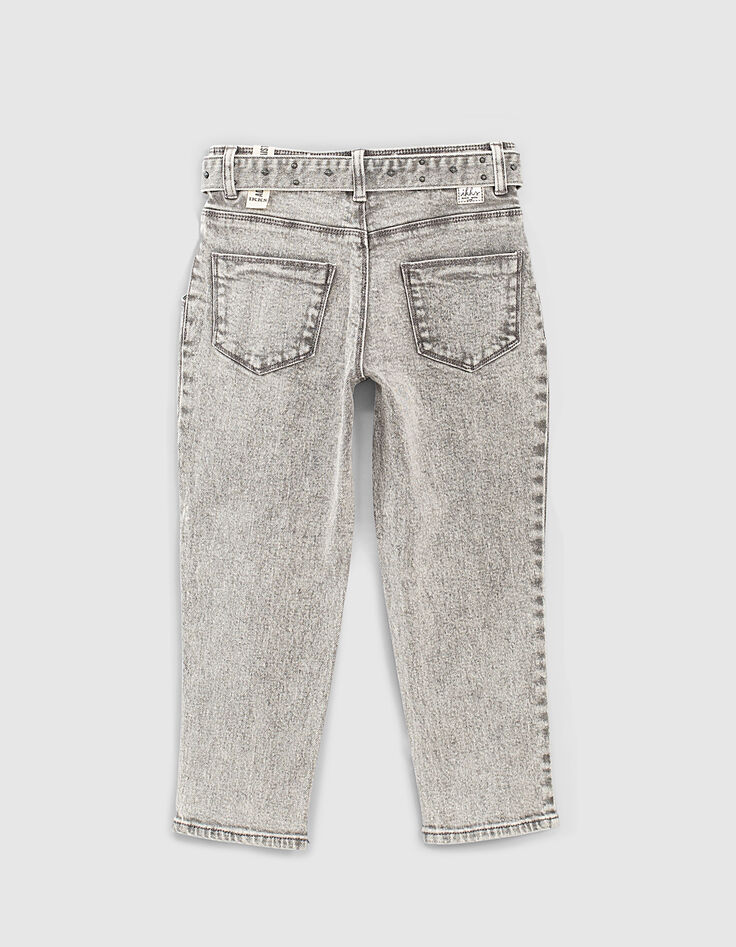 Mädchen-Bio-Jeans, Mom-Stil mit Nietengürtel in Light Grey-3