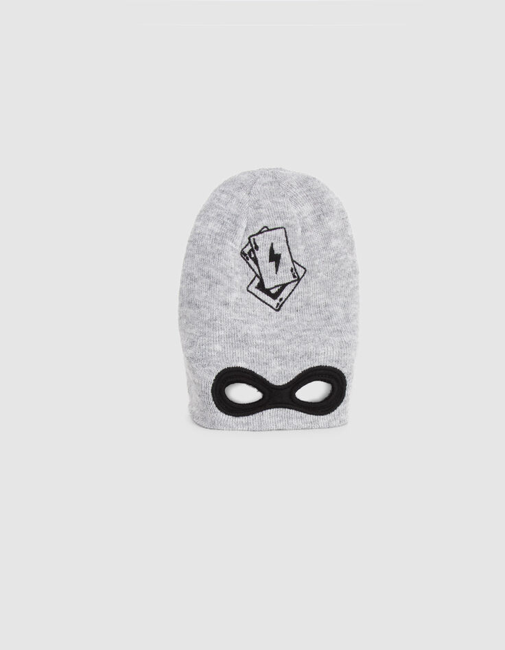 Baby boys’ grey embroidered knit beanie with cut-out mask-6