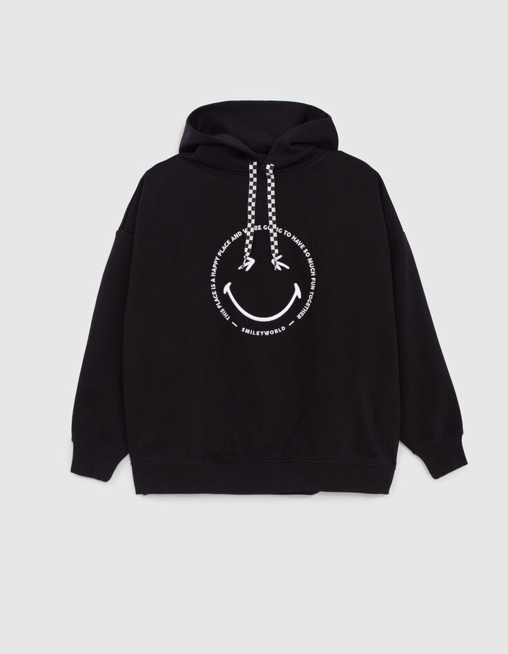 Girls’ black hoodie with white embroidered SMILEYWORLD image-2