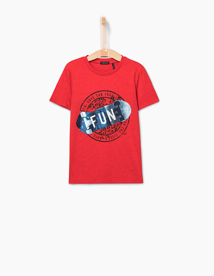 Tee-shirt rouge skate sequins réversibles garçon-2