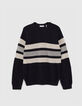 Men’s navy knit sweater with ecru stripes-5