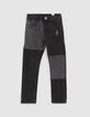 Schwarze Slim-Jungenjeans im Patchwork-Look -1