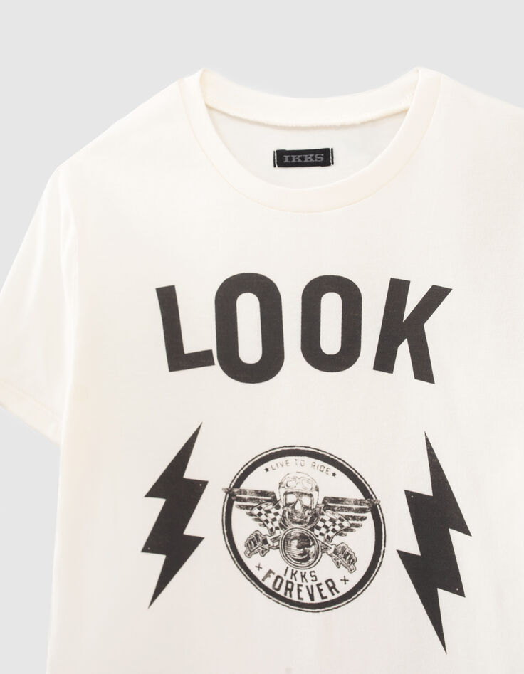 Ecru T-shirt biokatoen maxiprint voor jongens-2