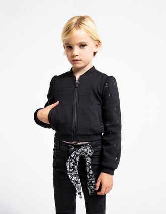 Girl's black fleece bomber cardigan