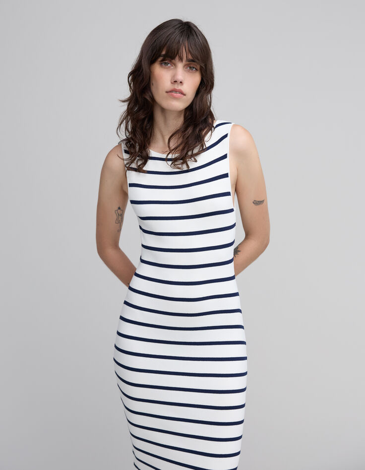 Robe longue marinière sans manches femme-2