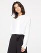 Women's off-white viscose crêpe blouse with shoulder tabs-2