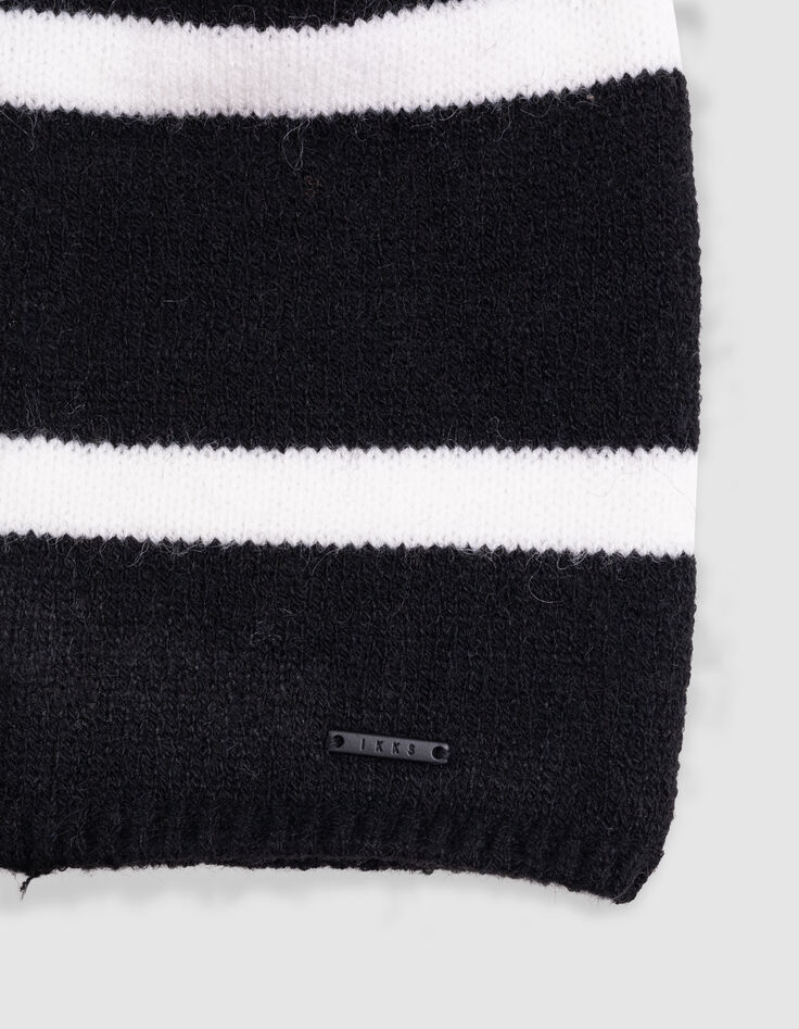 Girl's black knit hat with white stripes-3