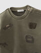 Khaki Sweatshirt mit Army-Stickereien für Babyjungen -3