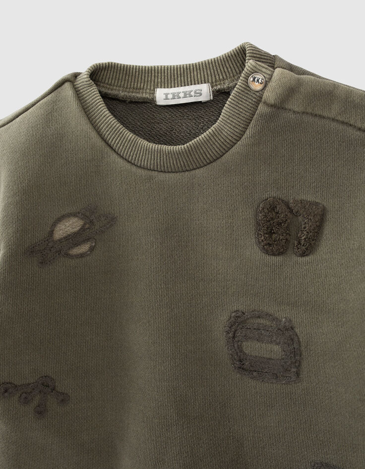 Kaki sweater met army borduursels babyjongens -3