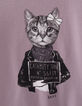 Mädchen-T-Shirt fliederfarben,  Katze mit Paillettenschal-2