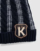 Boys’ navy and white cable knit beanie-2