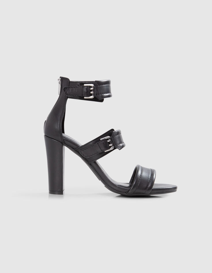 Sandales à talon noires cuir zip talon Femme-1