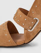 Sandalen met hak camel suèdeleer riempjes en studs dames-4