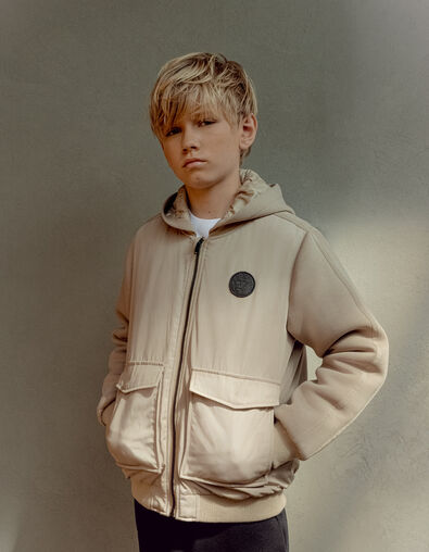 Blouson beige bi-matière à capuche garçon - IKKS