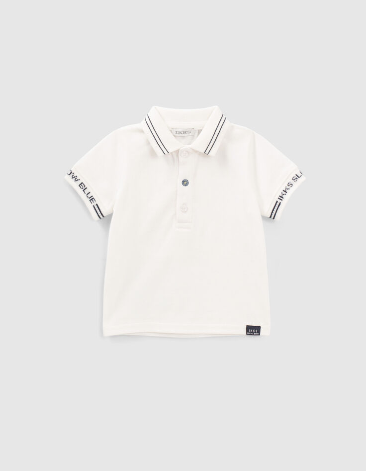 Weißes Poloshirt mit marineblauen Streifenfür Babyjungen-2