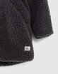 Girls’ grey Sherpa coat with mixed fabric hood-6