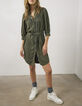 Women’s khaki Tencel shirt dress with quilted collar-1