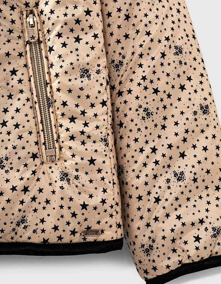 Girls’ black & star-printed beige reversible padded jacket-7