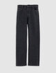 Women's high-waisted washed black straight jeans with stud-7