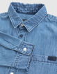 Chemise en jean bleu waterless message dos garçon-7