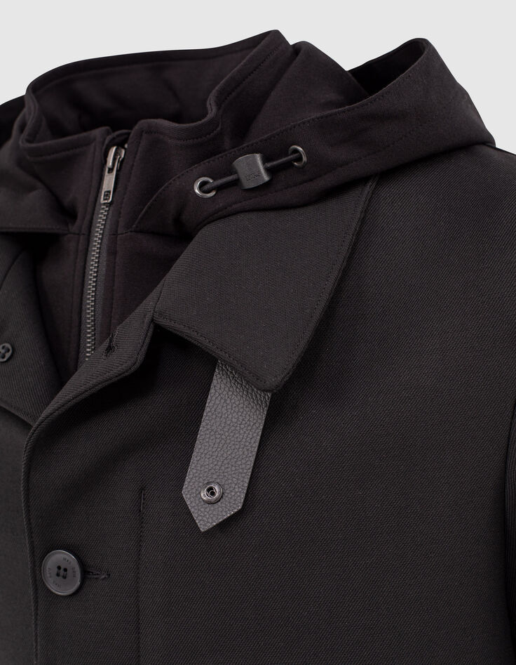 Trench noir à parementure-capuche amovible Homme-7