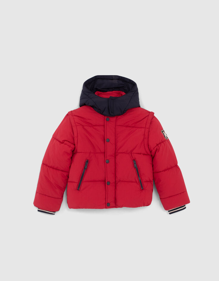 Boys’ medium red fur-lined navy hooded padded jacket-1