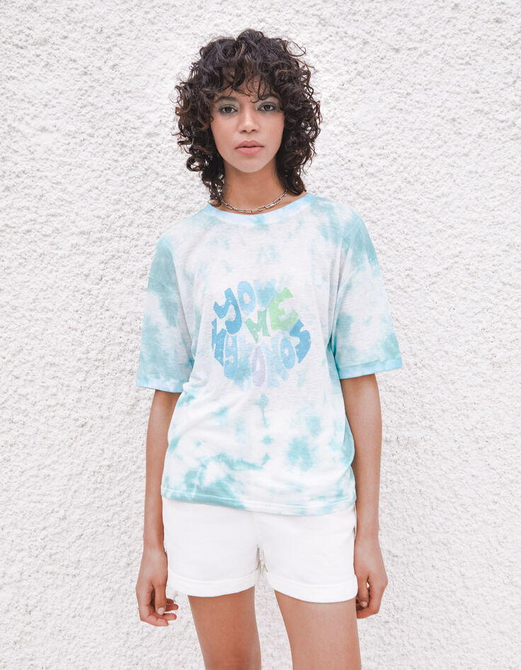 Groen T-shirt tie & dye tekstopdruk dames-3