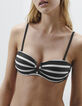 Women’s black bikini with ecru stripes and badges-1