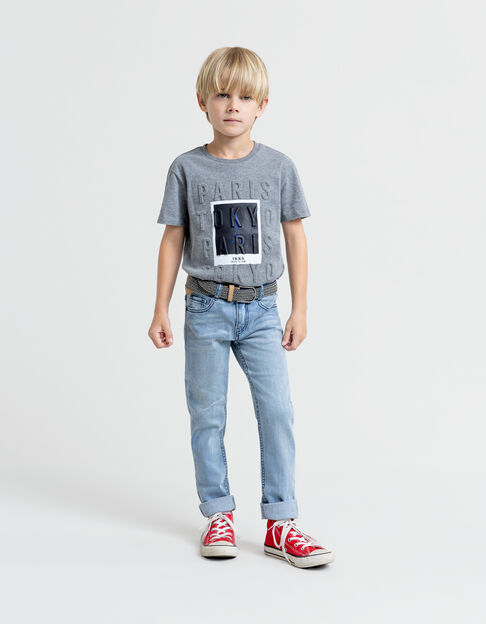 Boys’ blue slim jeans with woven belt - IKKS