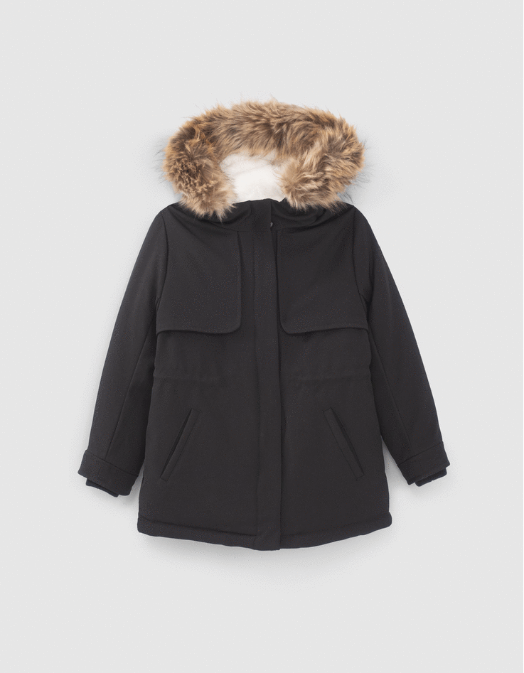 Girls’ 2-in-1 black glittery parka and quilted jacket-1