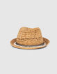 Wheat woven paper hat with fringed braid -1