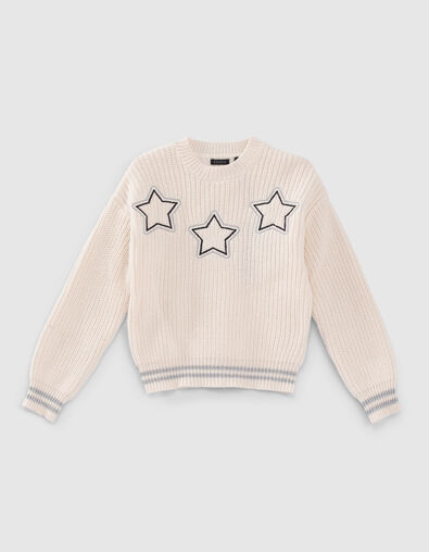 Girls’ off-white knit sweater with star embroidery - IKKS