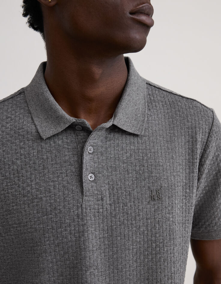 Men's graphite knit polo with weave effect-4