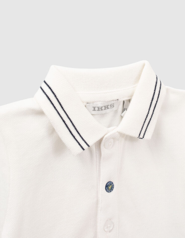 Baby boys’ white polo shirt with navy striped collar-4